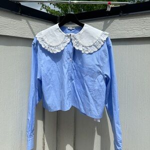 MIU MIU blue cotton prince of wales cropped check shirt